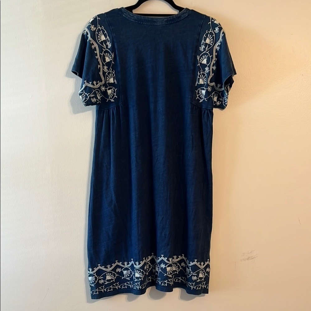 Boho Embroidered Denim Tassel Mini Dress Blue Embellished Tunic by LOFT Small - Picture 4 of 10